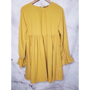 SHEIN Mustard Yellow Long Sleeve BabyDoll Mini Dress XS